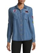 Patchwork Chambray Button-front Blouse