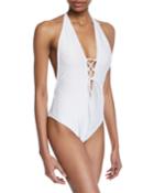 Lace-up Halter Textured One-piece