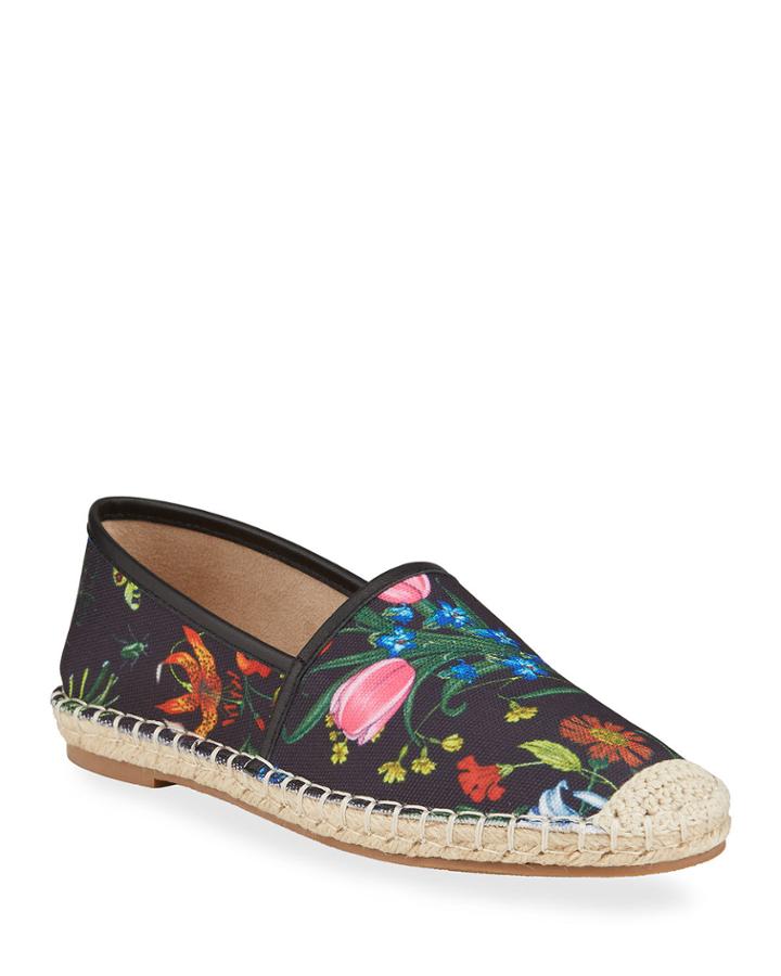 Floral-embossed Canvas Espadrilles
