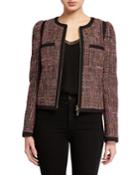 Tweed Puff-sleeve Zip-front Jacket