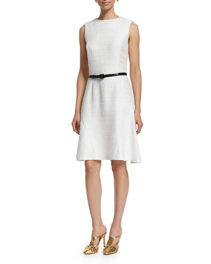 Sleeveless A-line Day Dress, White