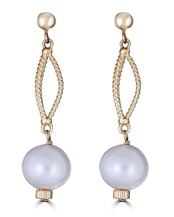 14k Rope Dangle & Pearl Earrings