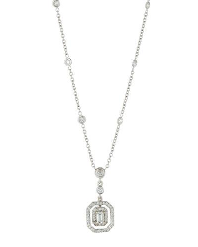 18k Emerald-cut Floating Diamond Pendant Necklace
