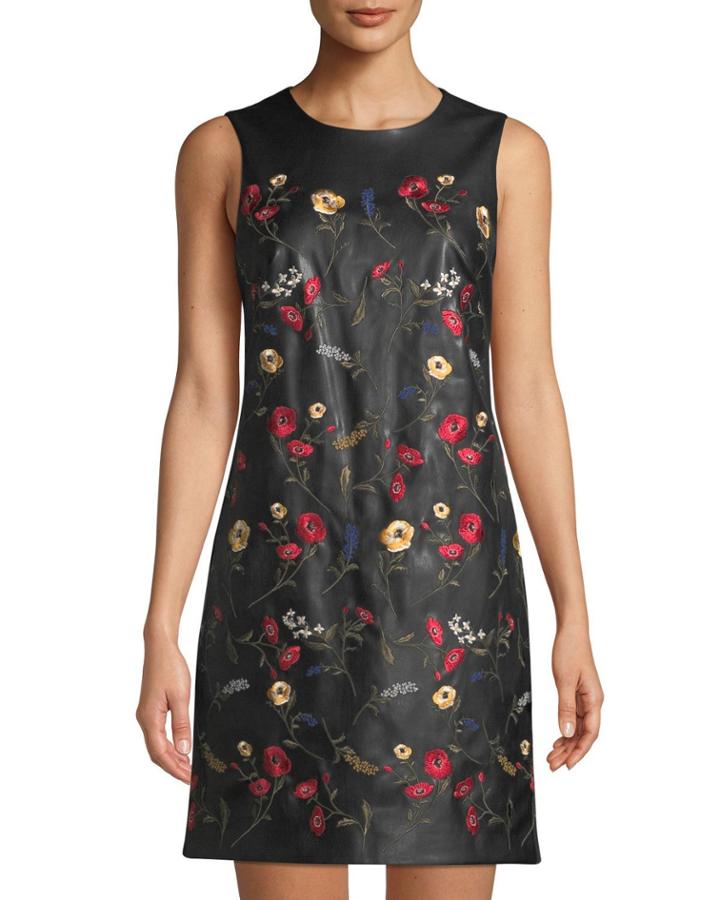 Floral Embroidered Faux-leather