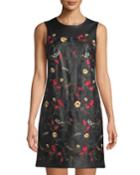Floral Embroidered Faux-leather