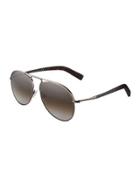 Aviator Smoke Metal Sunglasses, Dark Gray