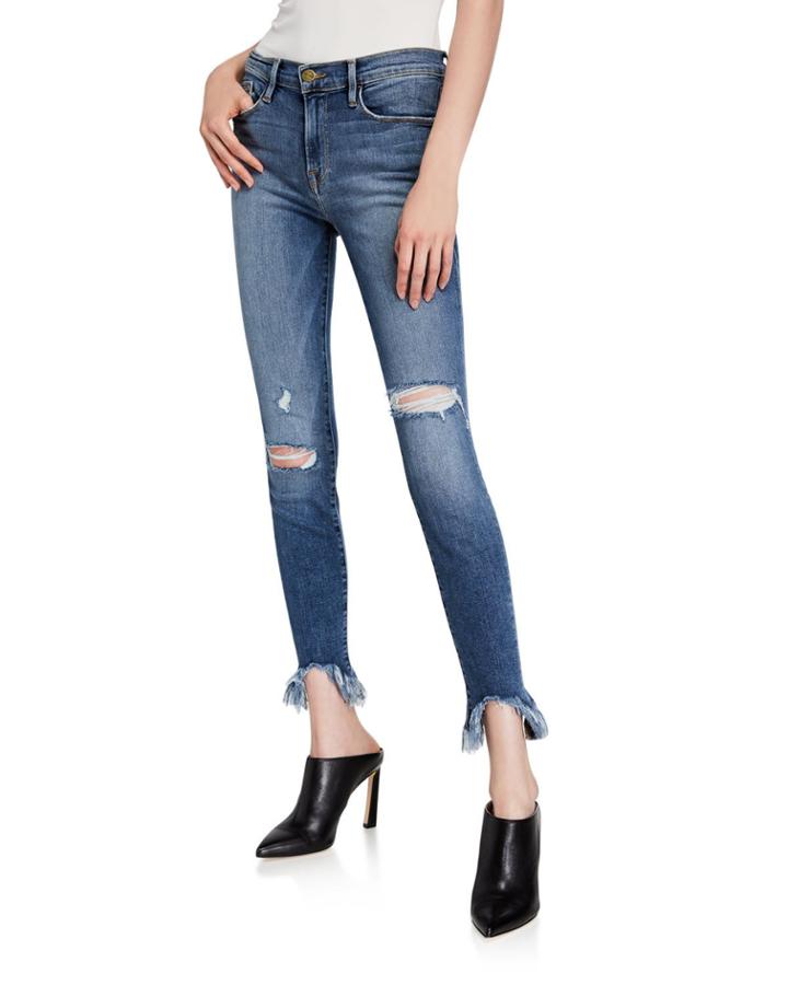 Le Skinny De Jeanne Distressed Frayed Asymmetric Jeans