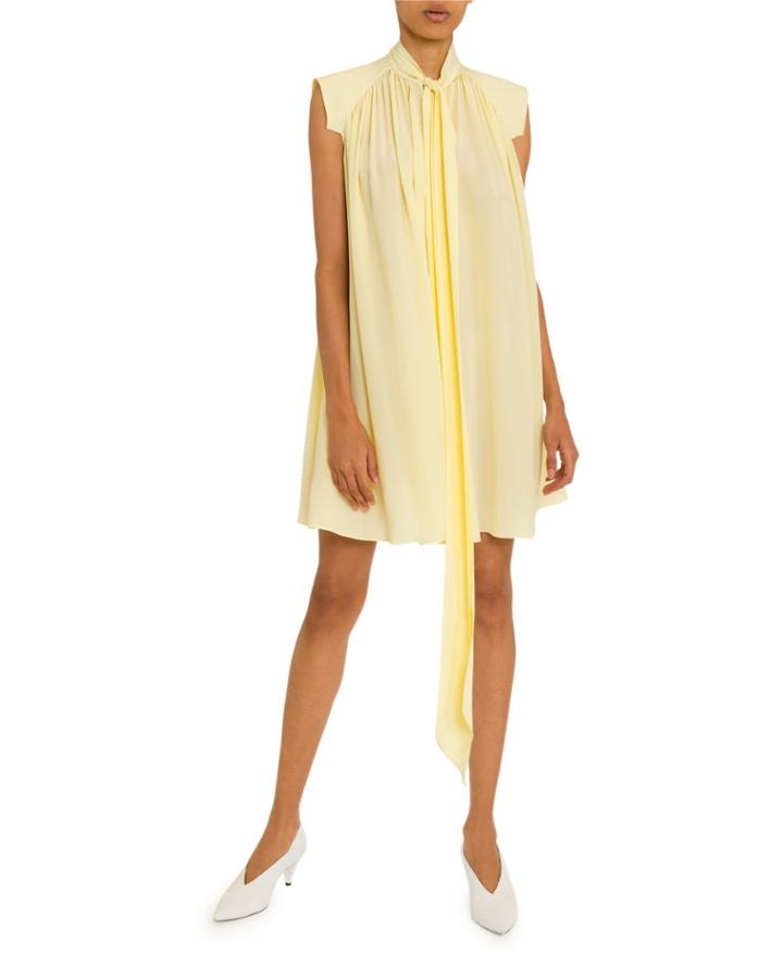 Tie-neck Quilt-shoulder Dress