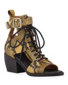 Snake-print Leather Lace-up
