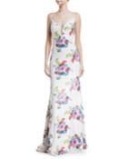Floral Sequin Gown W/ Open Back