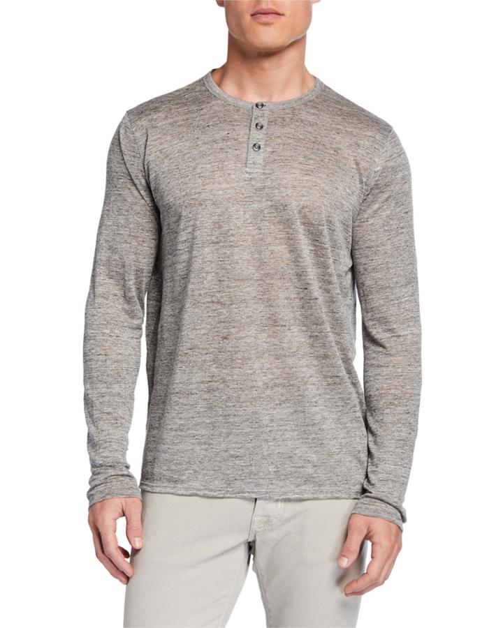 Men's Long-sleeve Linen Henley