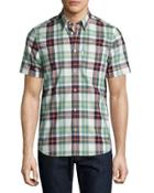 Nisse Plaid Short-sleeve Sport Shirt, Granite Green