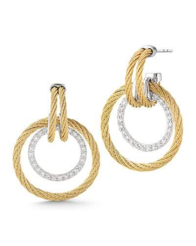 Double Cable Diamond Hoop Drop Earrings