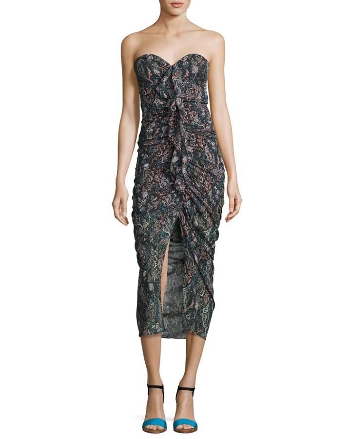 Peyton Strapless Ruched Silk Cocktail Dress,