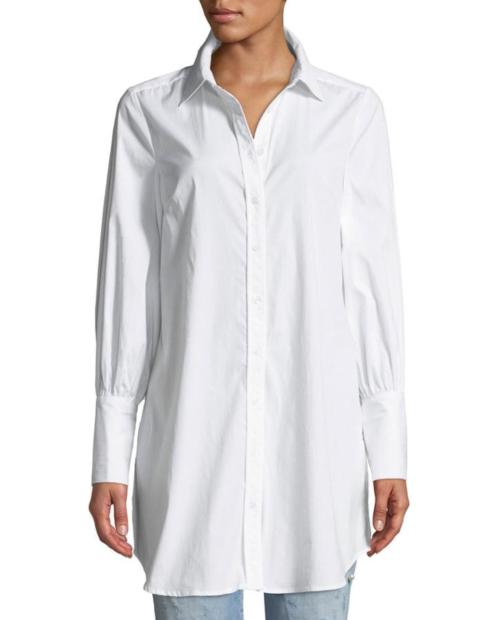 Button-down Poplin Tunic Top