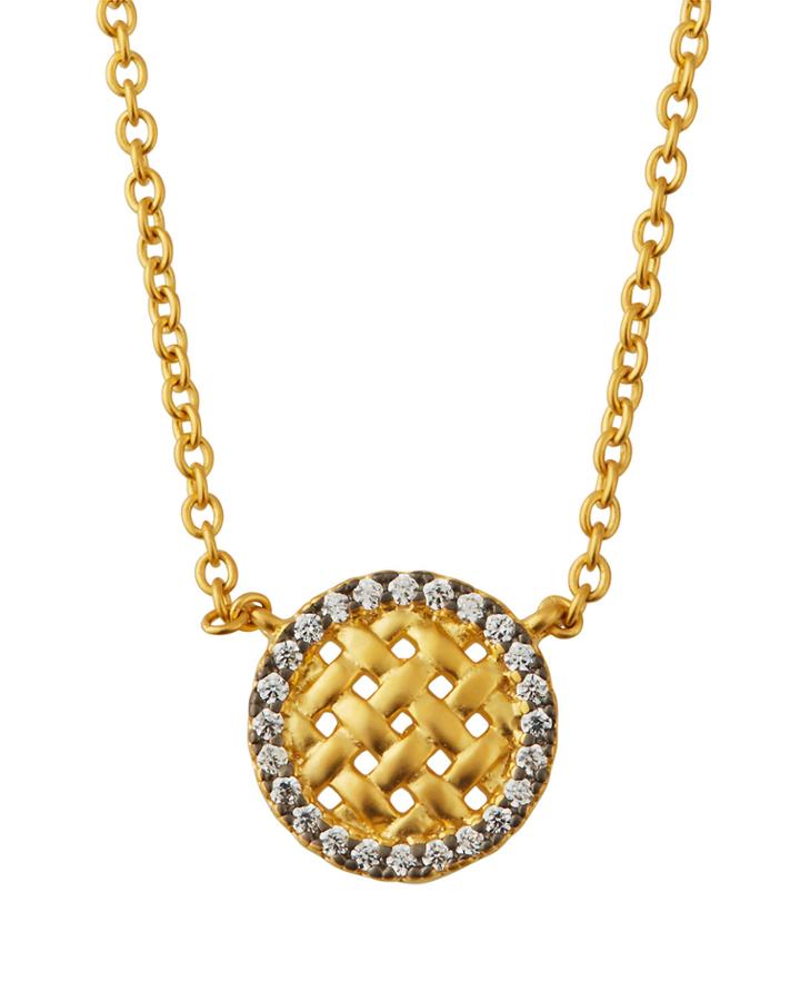 Lattice Motif Circle Trellis Pendant Necklace