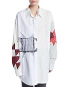 Long-sleeve Button-front Patchwork Tunic