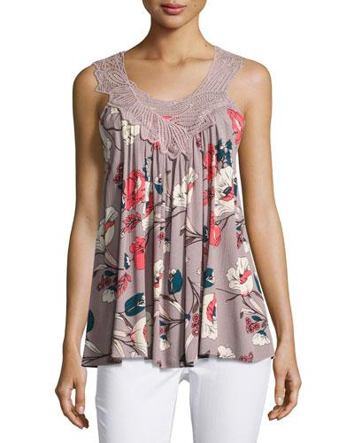 Floral-print Swing Tank, Purple Pattern