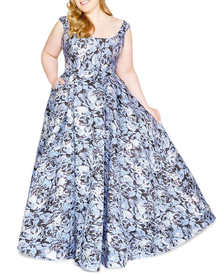 Plus Size Floral Jacquard Ball Gown