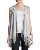 Open-front Vest With Fringe Trim, Heather Gray