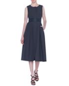 Button-front Belted Cotton Dress