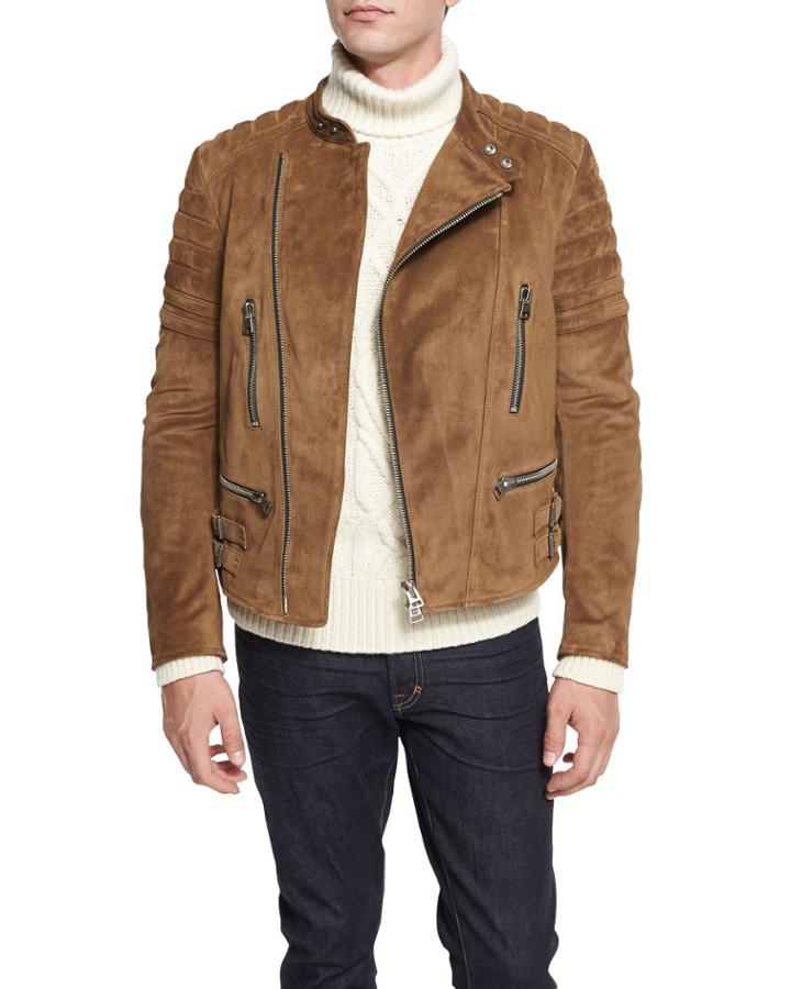 Caf&eacute; Quilted Suede Biker Jacket