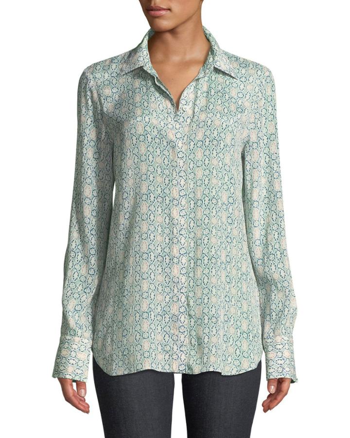 Scottie Decorative Floral Crepe Long-sleeve Blouse