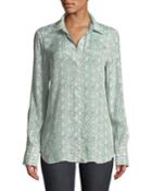 Scottie Decorative Floral Crepe Long-sleeve Blouse
