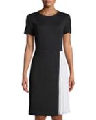 Colorblocked Georgette-trimmed Short-sleeve Dress