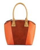 Colorblock Snake-embossed Tote Bag, Saddle/orange/vachetta