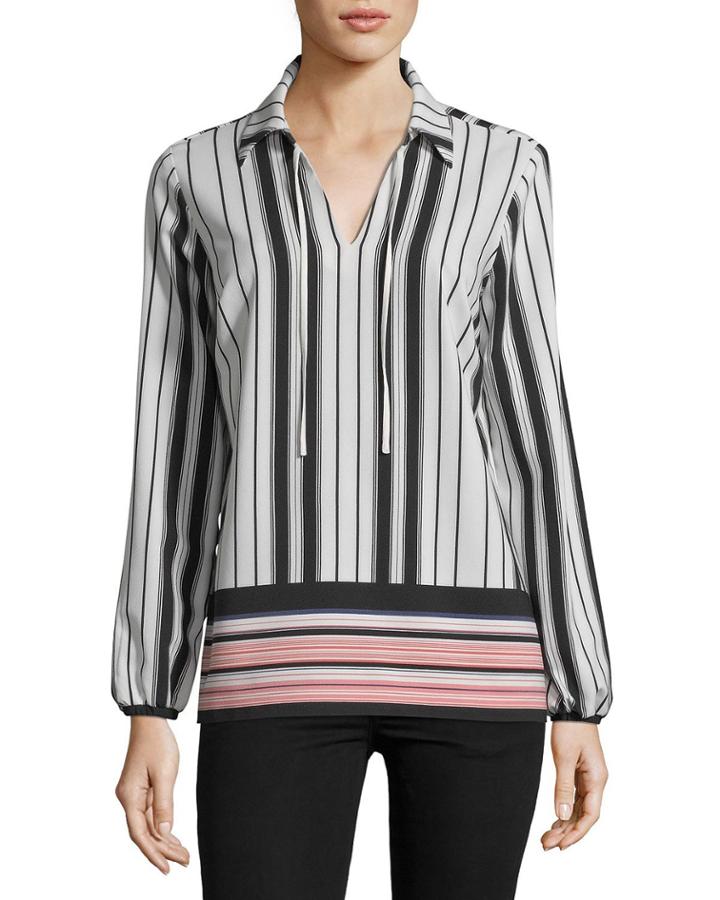 Striped V-neck Long-sleeve Blouse