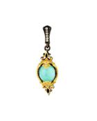 Mini Fleur-de-lis Oval Pendant Enhancer W/ Turquoise, Sapphire & Diamonds