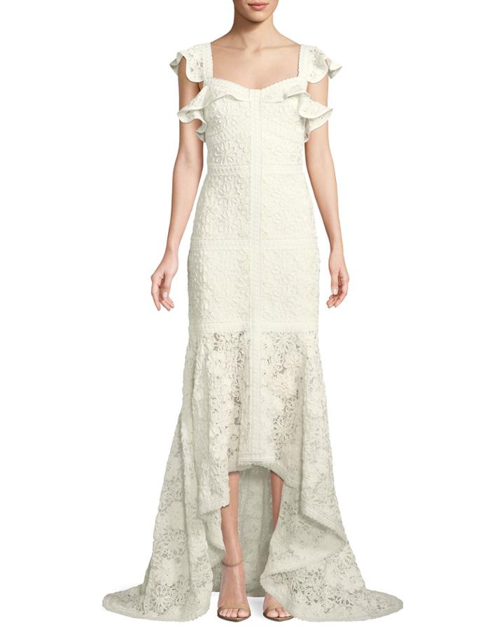 Zander Lace Flutter-sleeve Gown
