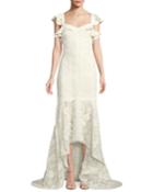 Zander Lace Flutter-sleeve Gown