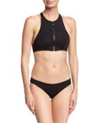 Devyn Zip Front Hugneck Swim Top, Technical Black