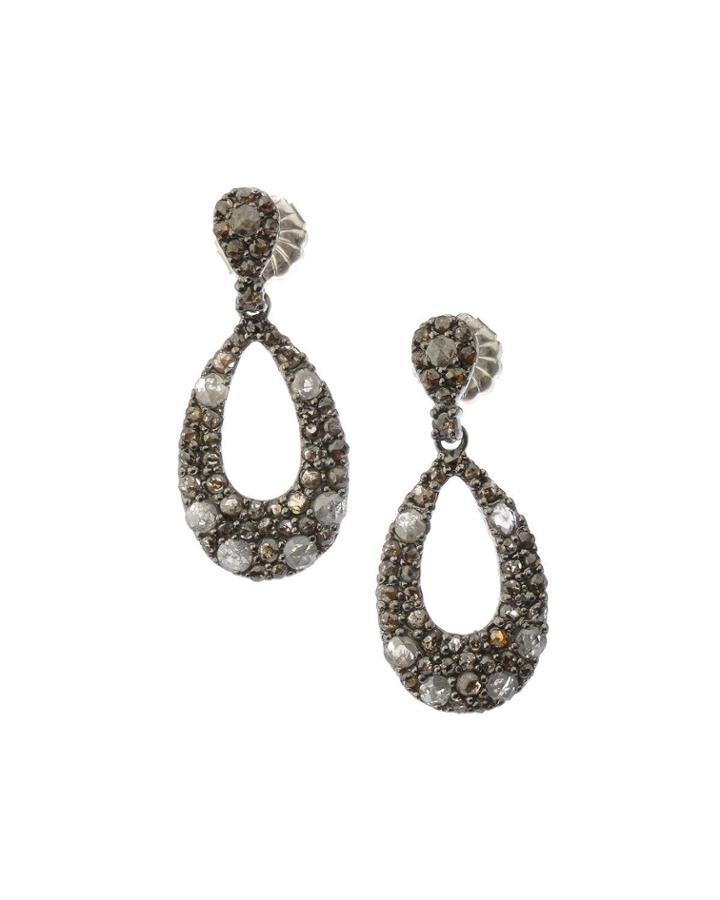 Black Silver Open Teardrop Earrings With Multicolor Diamonds