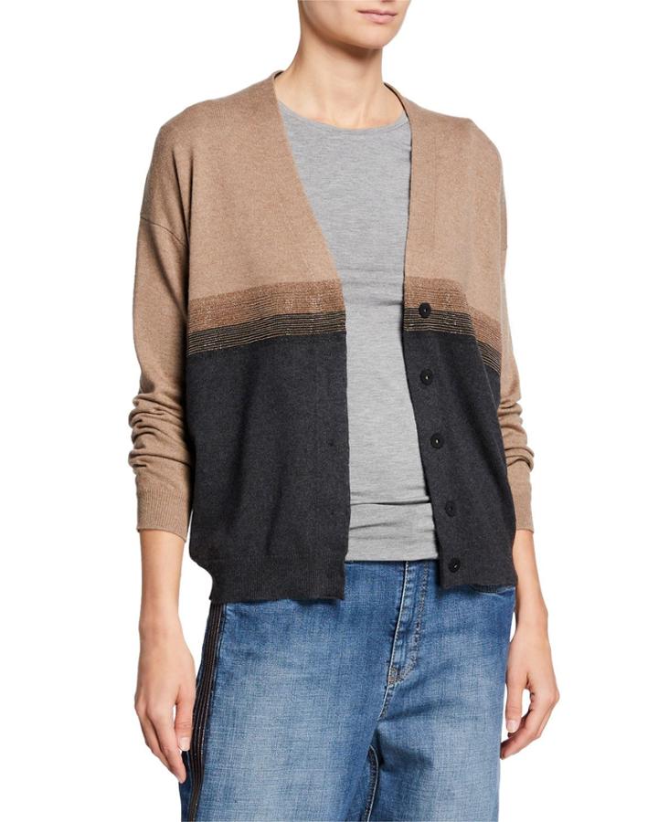 Two-tone Two-ply Cashmere Cardigan