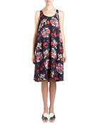 Sleeveless Floral Silk Georgette Shift Dress, Red/multicolor