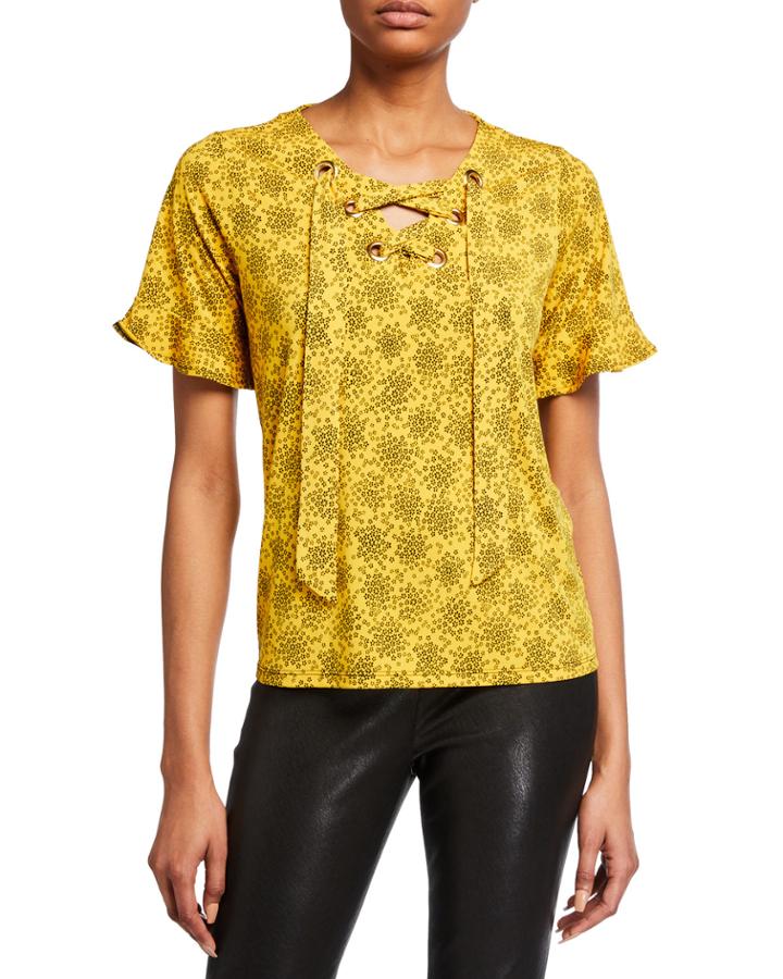 Grommet Lace-up Neck Top