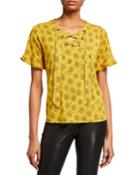 Grommet Lace-up Neck Top