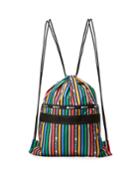 Janis Logo Stripe Drawstring Backpack