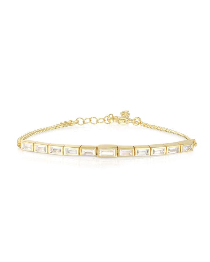 Baguette-bezel Chain Bracelet, White