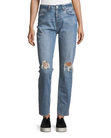 Olivia Mid-rise Straight-leg Distressed Jeans