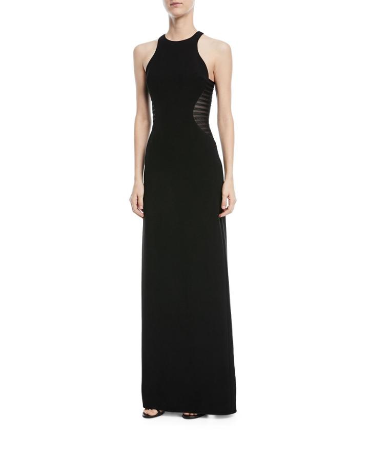 Side Striped Applique Halter-neck Gown