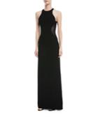 Side Striped Applique Halter-neck Gown