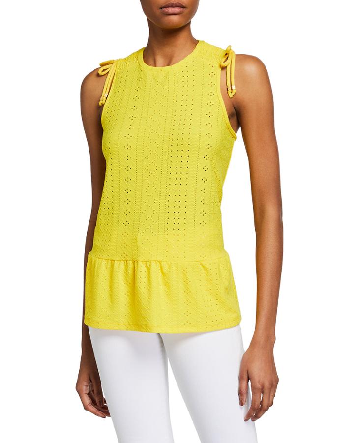 Eyelet Peplum Drawstring Ruched Tank