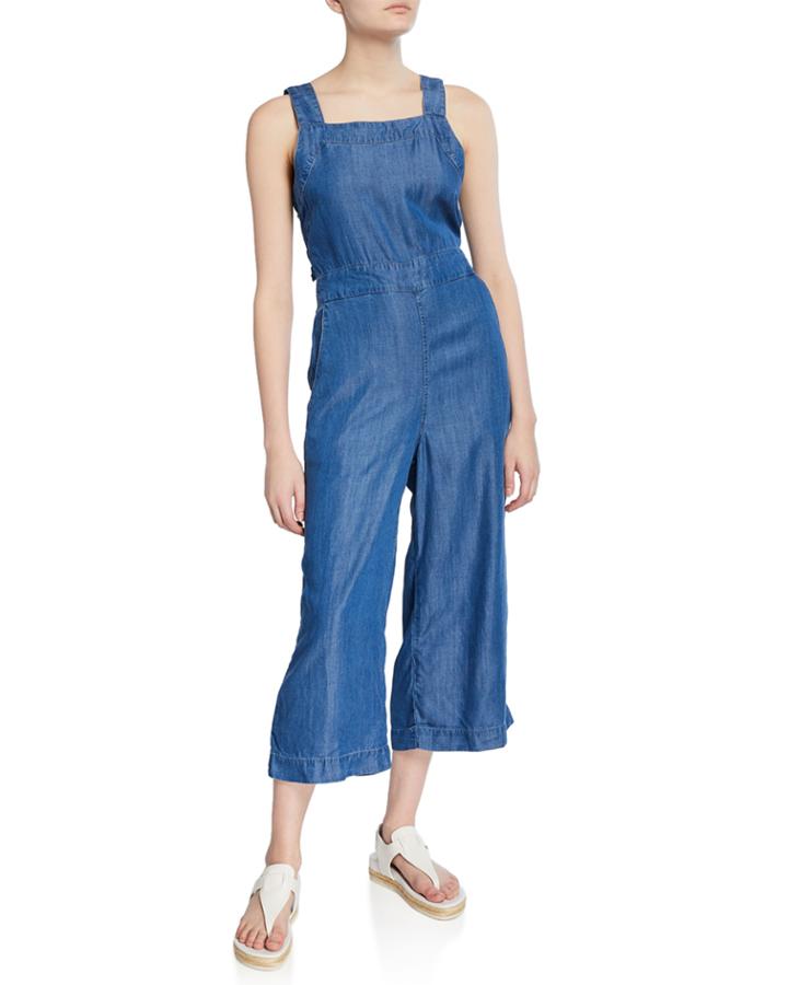 Tie-back Wide-leg Chambray Jumpsuit
