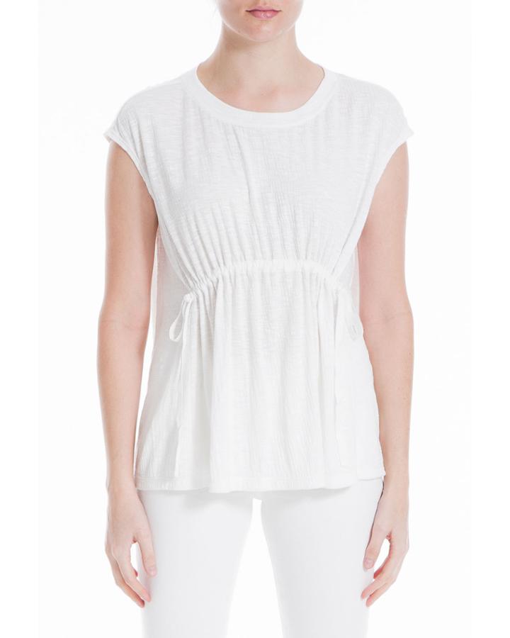 Drawstring-waist Empire Cap-sleeve Knit Top