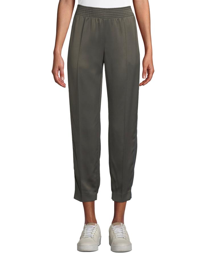 Tapered-leg Track Satin Ankle Pants W/