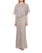 Sequin Lace Sleeveless Gown With Removable Cape